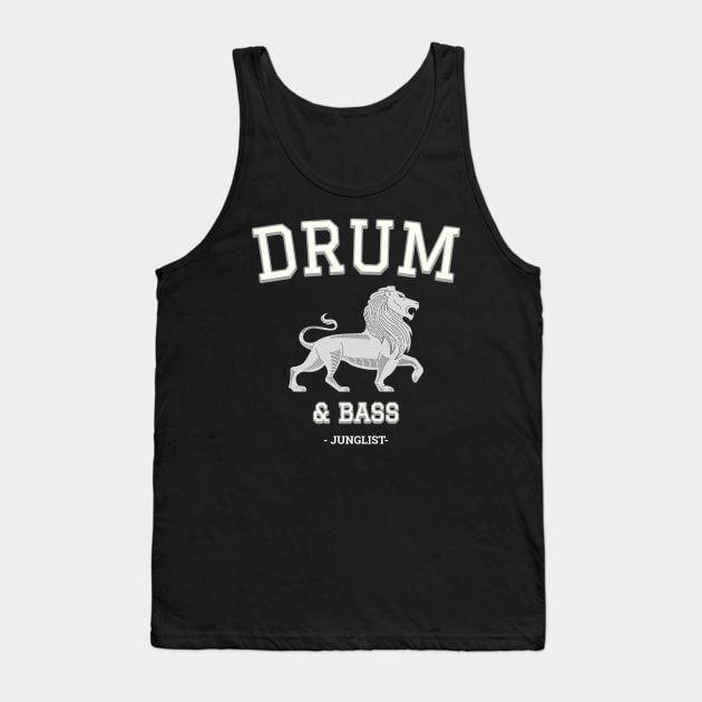 DRUM & BASS  - College Font Lion (white) Tank Top by DISCOTHREADZ 